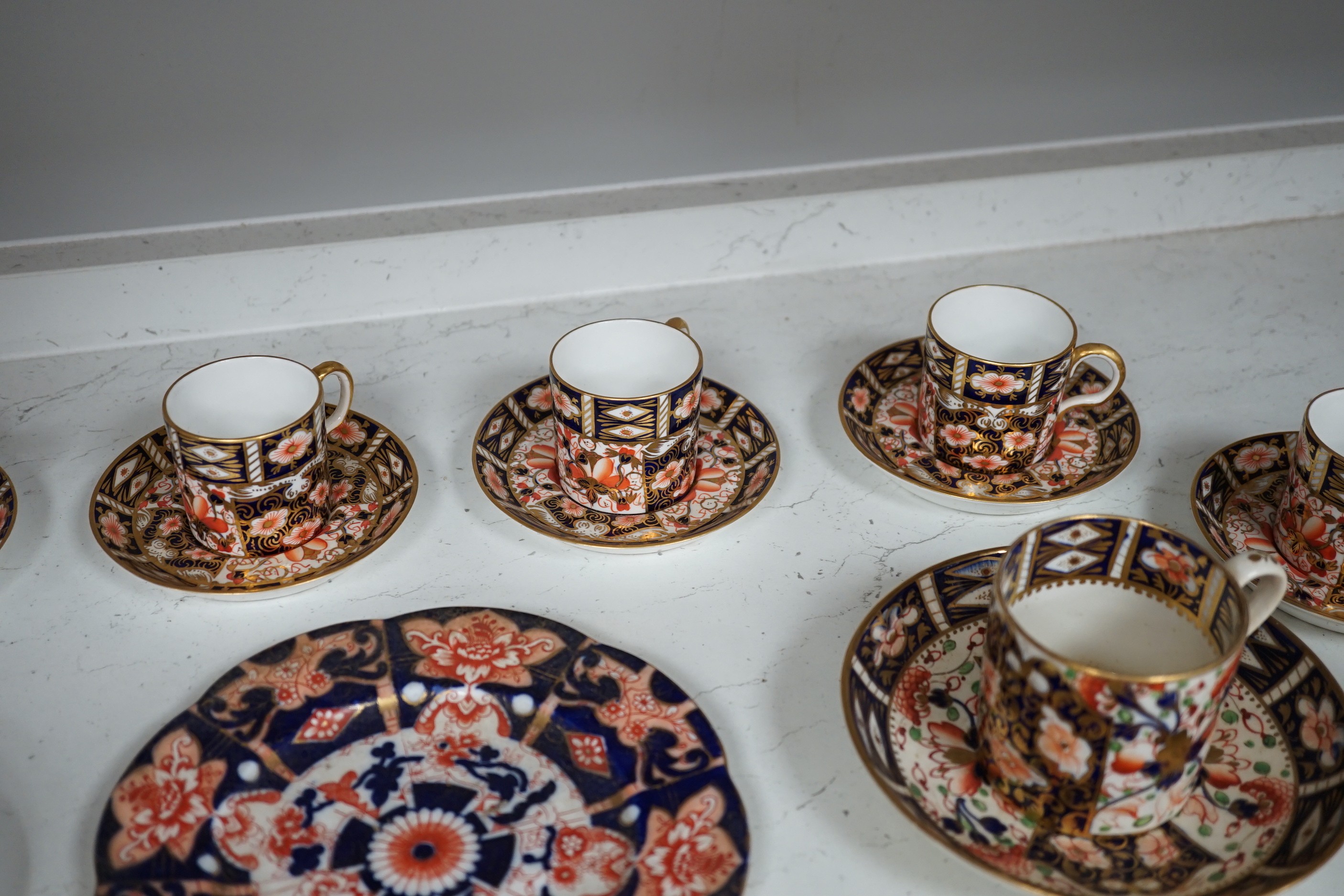 Derby and Royal Crown Derby Imari pattern coffee and tea wares and other manufacturers